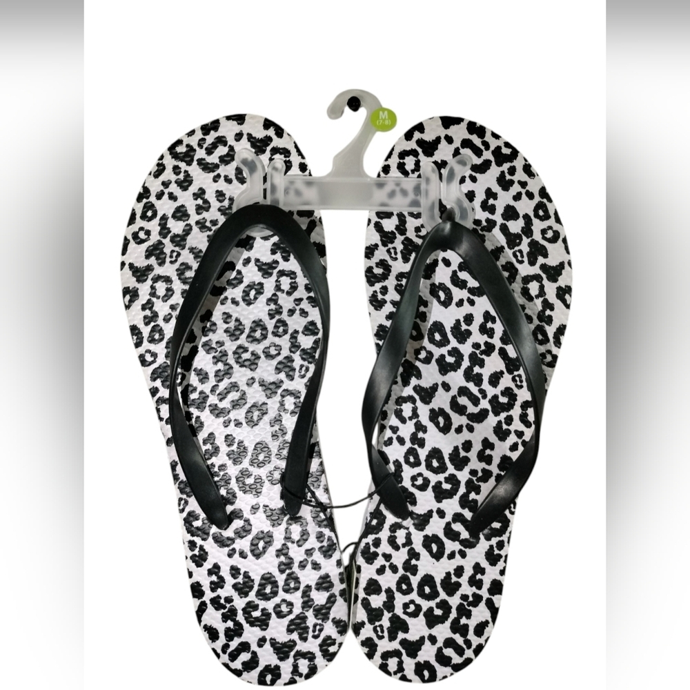 Leopard Print Flip Flops with Black Straps